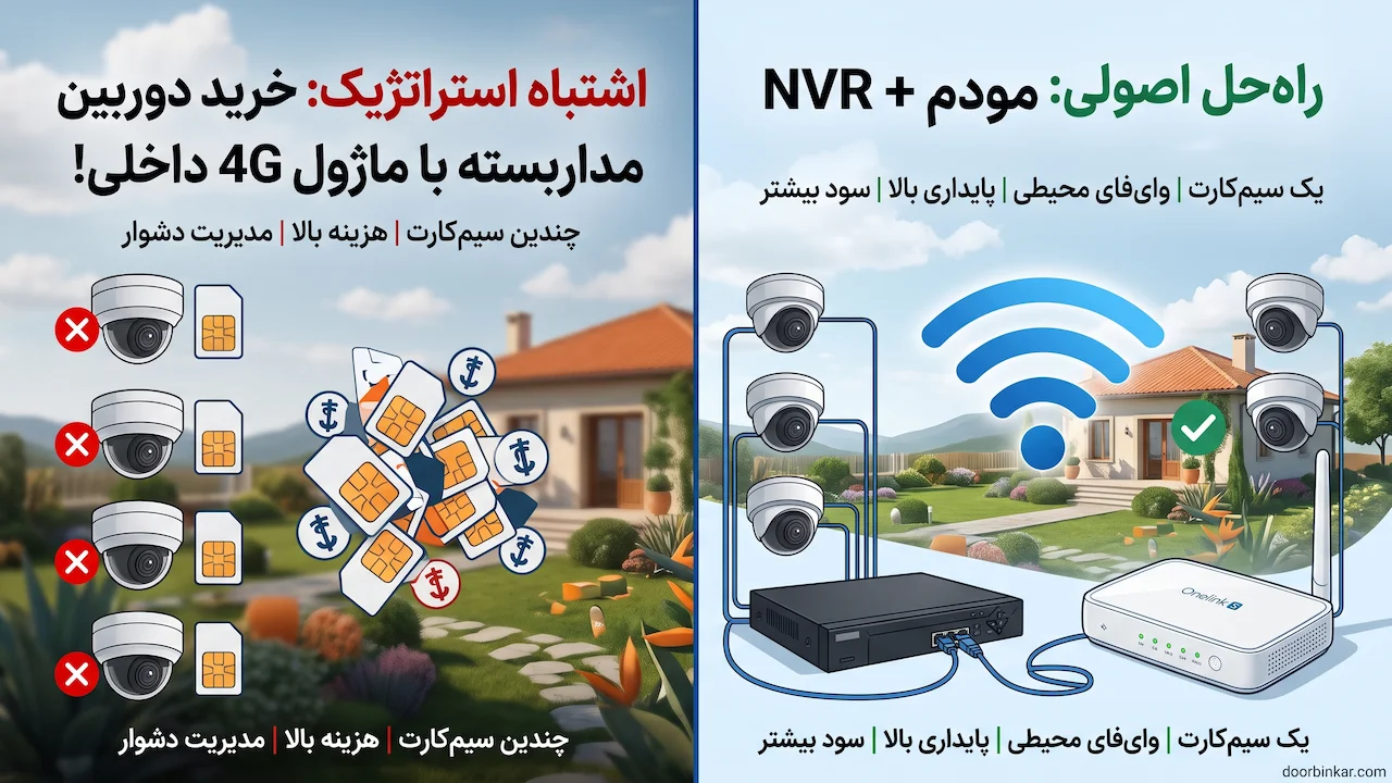 چرا خرید دوربین با ماژول 4G داخلی اشتباه است؟ (راه‌حل اصولی برای پروژه‌های بدون اینترنت)